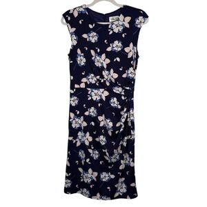 Eliza J Blue Purple Floral Jersey Knit Dress Cap Sleeve Midi Stretch Size 8
